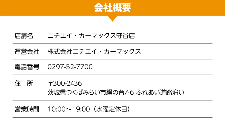 会社概要:ニチエイ・カーマックス守谷店